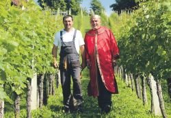 Matjaž in Janez Colnar v vinogradu na Trški gori. (Foto: M. Ž.)