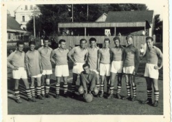 Novomeški nogometaši v eni od zadnjih sezon na stadionu v Kandiji (Vir fotografije: 100 let nogometnega Elana ob Krki)