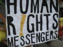 Glasniki človekovih pravic pred Rotovžem, potem tudi na Schengenfestu