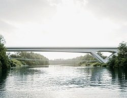 Most v Ločni so med projektiranjem podaljšali za približno 200 m, s čimer so dejansko za toliko skrajšali nasip, ki bi ga morali zgraditi. (Vir: Ponting, d. o. o., in Pipenbaher inženirji, d. o. o.)