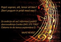 MePZ Revoz: Poješ sopran, alt, tenor ali bas? Zberi pogum in pridi med nas!