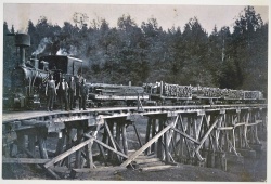 Fotografija vlakovne kompozicije na mostu čez Lahinjo (Fotografija je last družine Agnič iz Pavičičev.)