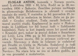 Ljudje ob Kolpi: Anton Žlogar - duhovnik, prevajalec, pisatelj