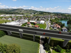 Simulacija predvidene hitre ceste s potekom nad Šmarješko cesto v Novem mestu (Vir: CI 3ROS-jug)