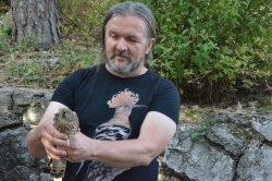 Biolog Dušan Klenovšek z lesno sovo