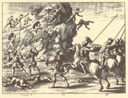 Janez Vajkard Valvasor, Bitka na Krškem polju, zasledovanje upornih kmetov / kmečkih puntarjev, Die Ehre des Hertzogthums Crain (Slava vojvodine Kranjske), XV. knjiga, 1689, str. 485.